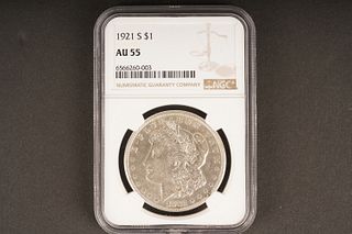 1921 S $1 AU 55 Graded by NGC, in holder