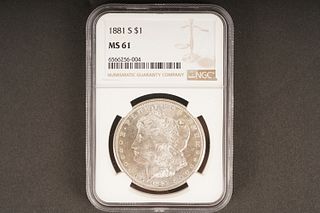 1881 S $1 MS 61 Graded by NGC, in holder
