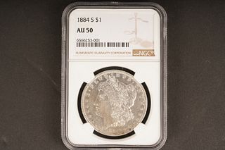 1884 S $1 AU 50 Graded by NGC, in holder