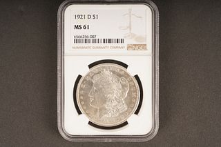 1921 D $1 MS 61 Graded by NGC, in holder