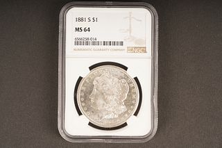 1881 S $1 Ms 64 Graded by NGC, in holder