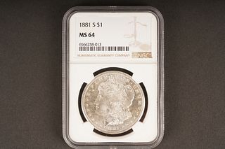 1881 S $1 Ms 64 Graded by NGC, in holder