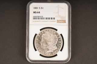 1881 S $1 MS 64 Graded by NGC, in holder