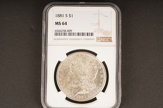 1881 S $1 MS 64 Graded by NGC, in holder