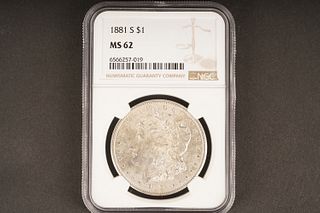 1881 S $1 MS 62 Graded by NGC, in holder