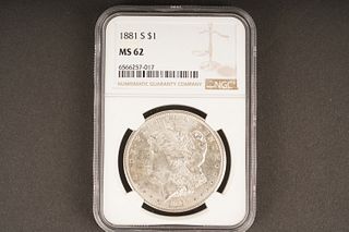 1881 S $1 Ms 62 Graded by NGC, in holder