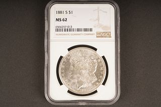 1881 S $1 MS 62 Graded by NGC, in holder