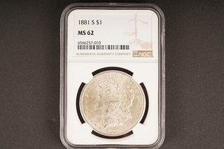 1881 s $1 Ms 62 Graded by NGC, in holder