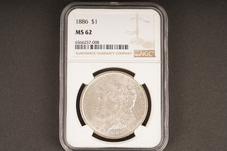 1886 $1 MS 62 Graded by NGC, in holder