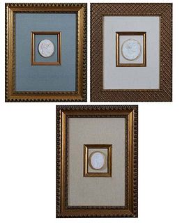 Group of Three Grand Tour Plaster Intaglios, 19th c., mounted in various gilt shadowbox frames with silk liners, H.- 1 3/4 in., W.- 1 1/8 in.