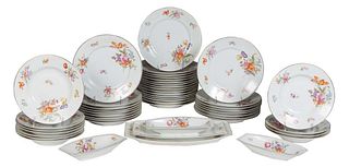 Forty-Nine Piece Partial Set of Rosenthal Selb Porcelain Dinnerware, 20th c., with gilt rims and floral decoration, consisting of 33 dinner plates, 11
