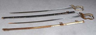 Two German Army Swords, late 19th c., one with a brass wire wrapped shagreen handle, marked "C K & Co.", with a damascened 33 inch blade and an iron s