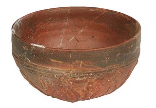 Hellenistic Megarian Terracotta Bowl, 3rd to 1st c. BC, with relief decoration, H.- 3 in., Dia.- 4 7/8 in.