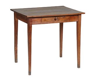 French Provincial Carved Walnut Writing Table, 19th c., the rectangular top over a frieze drawer, on tapered square legs, H.- 28 7/8 in., W.- 31 1/2 i
