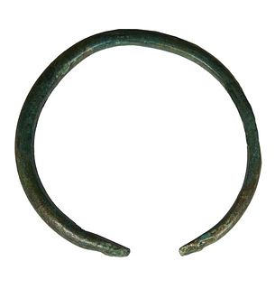 Ancient Roman Bronze Bangle Bracelet, of tapering form, Int. W.- 2 5/8 in., Int. D.- 2 1/2 in.