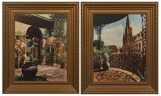 C. Bennette Moore (New Orleans/Louisiana, 1879-1939), "Brulatour Courtyard" and "View of the Cathedral from the Lower Pontalba Balcony," 20th c., hand