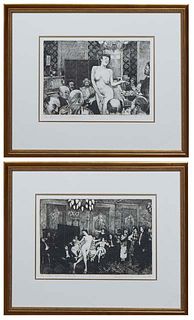 George Schmidt (1944, New Orleans), Pair of (Storyville) Etchings, "The Oyster Dance, Storyville," 1989, etching on paper, editioned 13/50, signed and
