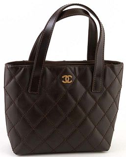 Chanel Chocolate Brown Calf Leather Wild Stitching Logo Tote, c. 2003, with double leather handles and gold hardware, the interior lined in "CC" dark 