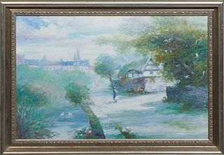Howard Kimble (American, 1907-1973), "The Promenade," oil on canvas, signed lower right, presented in a silvered frame, H.- 23 1/2 in., W.- 35 3/8 in.