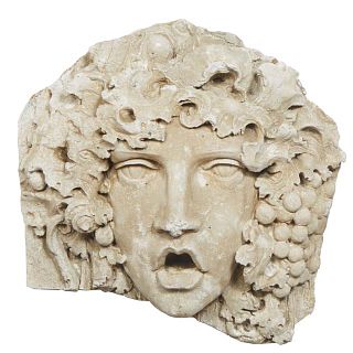 Cast Stone Mask Of Bacchus, early 20th c., H.- 17 in., W.- 17 in., D.- 7 in.