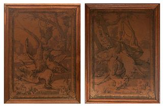 Continental School, Pair of Natur Morte, tapestries, each presented in a wood frame, H.- 34 1/4 in., W.- 24 3/4 in., Framed H.- 38 5/8 in., W.- 29 1/4