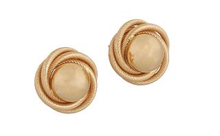 Pair of 18K Yellow Gold Pierced Earrings, of ball and cable design, Dia.,- 3/4 in., D.- 1/2 in., Wt.- .16 Troy Oz.