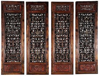 Chinese Carved Painted and Parcel-gilt room screen - 中式雕饰局部镀金屏风