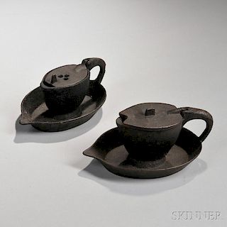 Two Cast Iron Oil Lamps