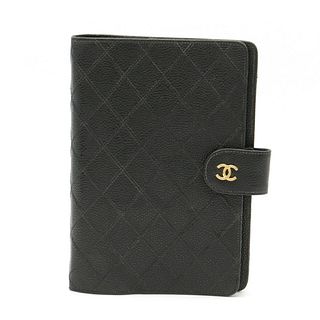 CHANEL Bicolore Caviar Skin Notebook Cover 6 Hole Leather Black