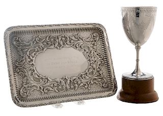 English Silver Tray and Goblet