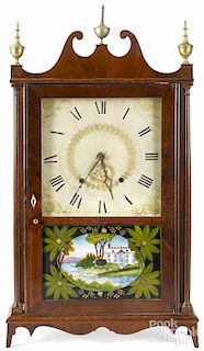 Seth Thomas Federal mahogany pillar and scroll clock, ca. 1820, 31'' h.