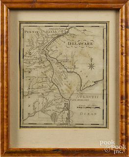 Engraved map of Delaware, 18th c., 7 1/2'' x 6''.