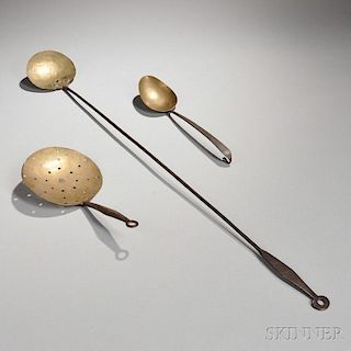 Brass and Wrought Iron Ladle, Skimmer, and Tasting Spoon
