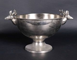 Silver Plated Punch Bowl with Stag Handles