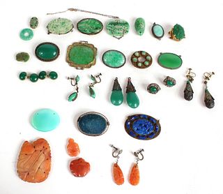 Vintage Asian Hardstone and Jade Brooches
