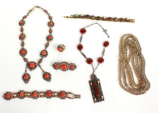 800 Silver and Orange Coral Suite of Jewelry