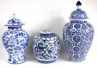 Three Chinese Style Blue-and-White Ginger Jars