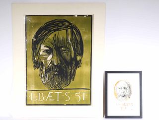 Leonard Baskin, Watercolor, Self-Portrait at 49