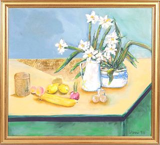 Oil on Canvas, Still Life of Fruit and Flowers 