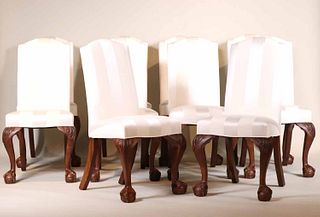 10 Georgian Style White Upholstered Dining Chairs