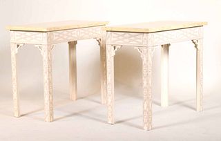 Pair of White Painted & Faux Marble Top Tables