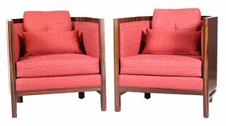 Pair of Art Deco Style Zebrawood Club Chairs