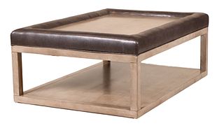 Modern Grey-Stained and Leather Low Table