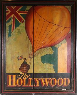 Painted Wood Sign, Hot Air Balloon The Hollywood