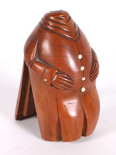 Coquilla Nut Carved Figural Snuff Box