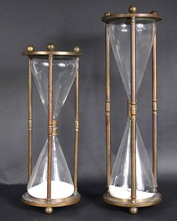 Two Brass and Glass Hourglasses