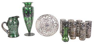 Group of Silver Overlay Glass Table Articles