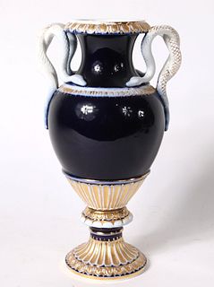 Meissen Cobalt Vase with Snake Handles