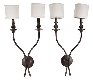 Pair of Contemporary Metal Two Light Wall Sconces