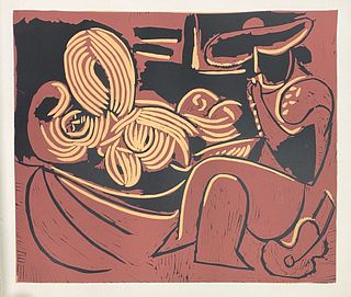 Pablo Picasso - Femme couchee et homme a la guitar